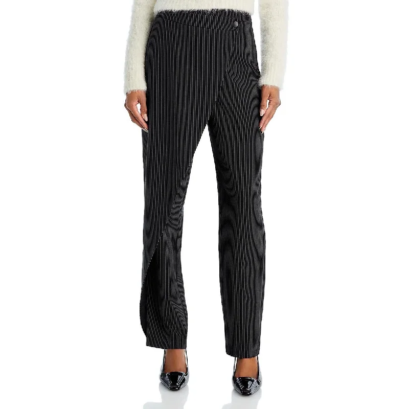 Lucy Paris Womens Pintripe Business Straight Leg Pants Comfy Cargo Trousers