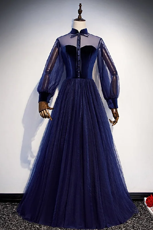Vintage Long Simple Long Sleeves Evening Prom Dresses Open Back Blue Party Dresses Tunics Occasion special Vintage Long Simple Long Sleeves Evening Prom Dresses Open Back Blue Party Dresses Tunics Occasion special