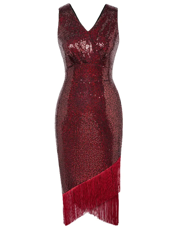 Seckill Offer⌛Sequined Sleeveless V-Neck Tassel Decorated Wrap Hem Party Dress Tunics Yoga stretchy Seckill Offer⌛Sequined Sleeveless V-Neck Tassel Decorated Wrap Hem Party Dress Tunics Yoga stretchy