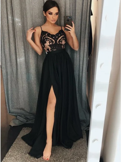 Black Prom Dress with Slit, Prom Dresses, Evening Gown, Graduation School Party Dress Off-the-shoulder Chic Trendy Black Prom Dress with Slit, Prom Dresses, Evening Gown, Graduation School Party Dress Off-the-shoulder Chic Trendy
