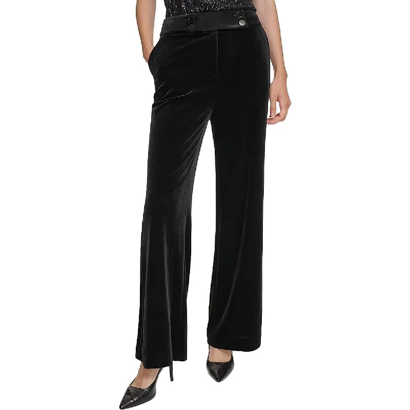 Calvin Klein Womens Petites Whitney Velvet High-Rise Wide Leg Pants Chic Black Leggings Calvin Klein Womens Petites Whitney Velvet High-Rise Wide Leg Pants Chic Black Leggings