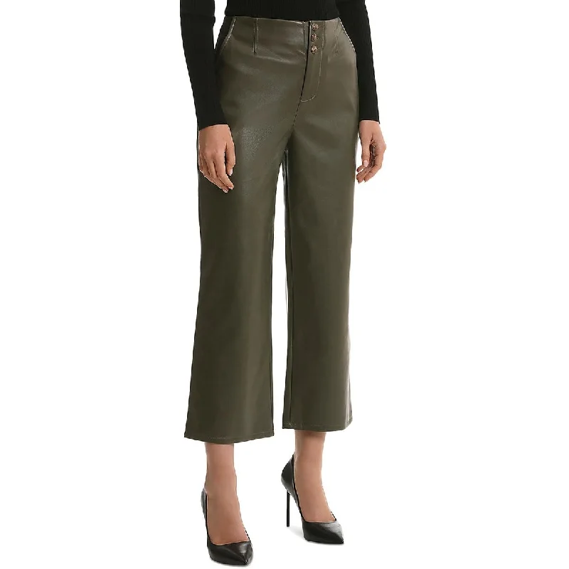 Bagatelle Womens Faux Leather High Rise Wide Leg Pants Classic Cropped Pants
