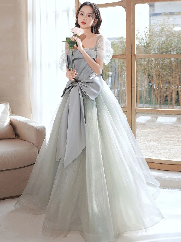 Gray Green Tulle Long Prom Dresses, Tulle Formal Graduation Dresses Tunics Vintage classic Gray Green Tulle Long Prom Dresses, Tulle Formal Graduation Dresses Tunics Vintage classic