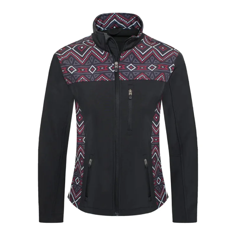 Rodeo Women's Black & Red Aztec Softshell Jacket Front Pockets Side Pockets Patch Pockets Rodeo Women's Black & Red Aztec Softshell Jacket Front Pockets Side Pockets Patch Pockets