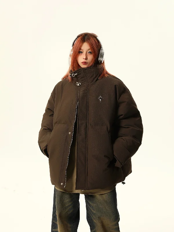 Stand-Up Collar Oversized Puffer Jacket Boat Neck Shawl Collar Notched Collar
