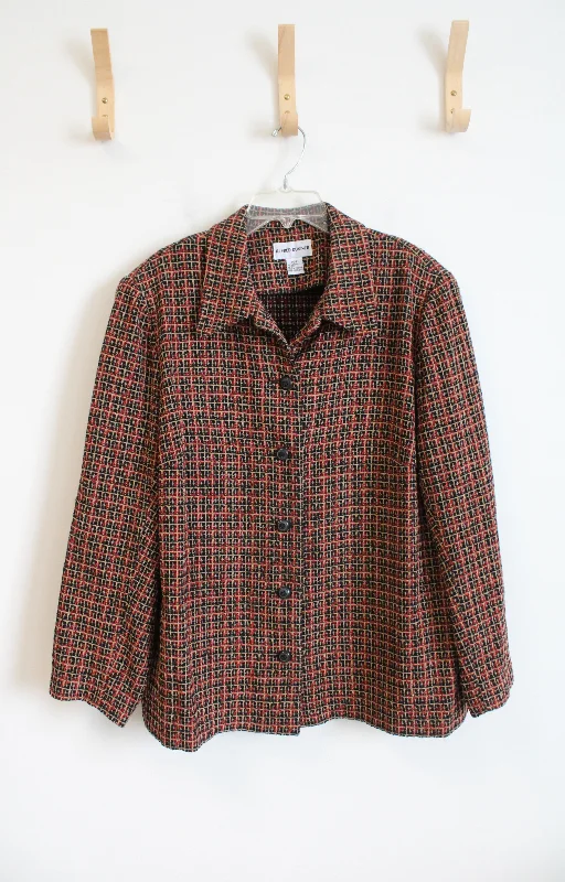 Alfred Dunner Black Red & Tan Patterned Blazer | 20W Plus Size Women's Coat