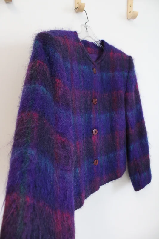 Combardi Inc. Purple Plaid Mohair Vintage Jacket | 12 Zippered Jacket Buttoned Jacket Snapped Jacket Combardi Inc. Purple Plaid Mohair Vintage Jacket | 12 Zippered Jacket Buttoned Jacket Snapped Jacket