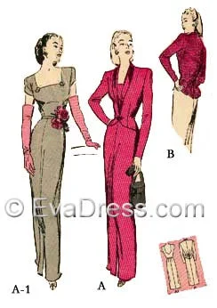 1944 Dinner Dress & Jacket, E40-3162 Cardigan Sweater Pullover