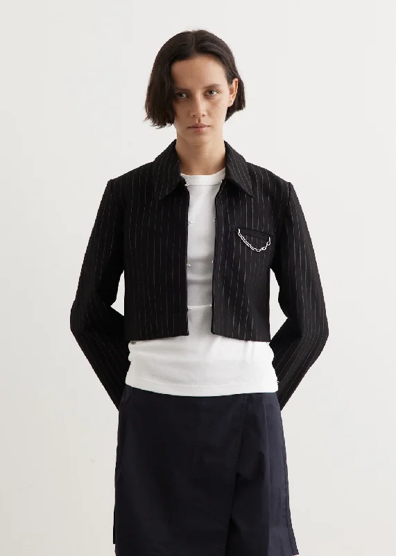 Compact Stripe Jersey Short Blazer Slim Fit Blazer