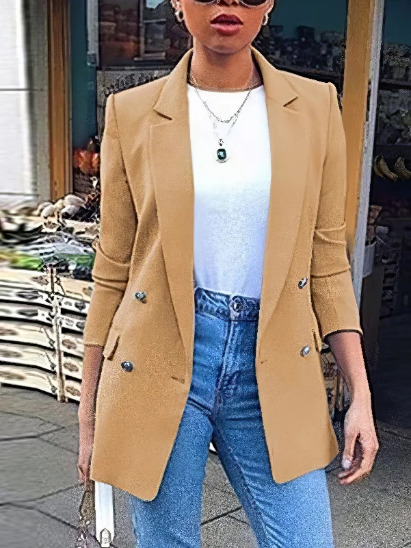Classic Solid Color Button-Front Blazer Women's Boutique Suit