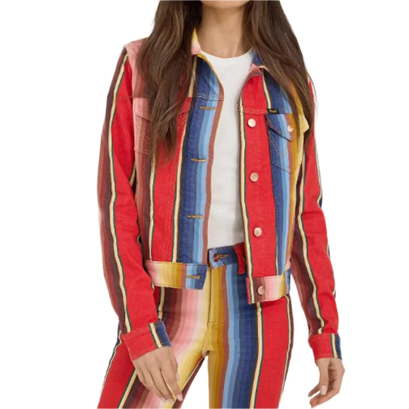 Lainey Wilson Collection from Wrangler - Serape Denim Jacket A-Line Jacket Boat Neck Shawl Collar Lainey Wilson Collection from Wrangler - Serape Denim Jacket A-Line Jacket Boat Neck Shawl Collar