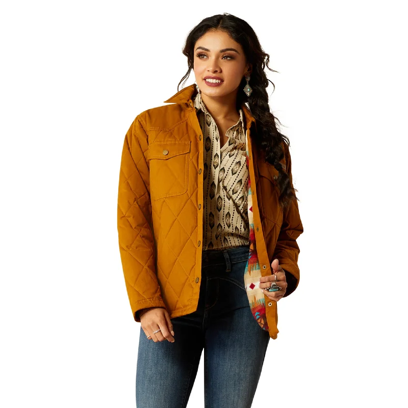 Ariat Women's Grizzly Quilted Chestnut Brown Jacket Welt Pockets Slit Pockets Flap Pockets