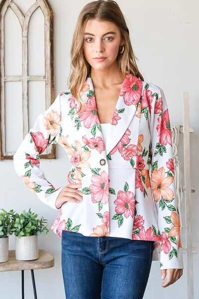 Heimish Full Size Multi Color Floral Blazers with Tunic Plus Size Cotton Blend Blazer