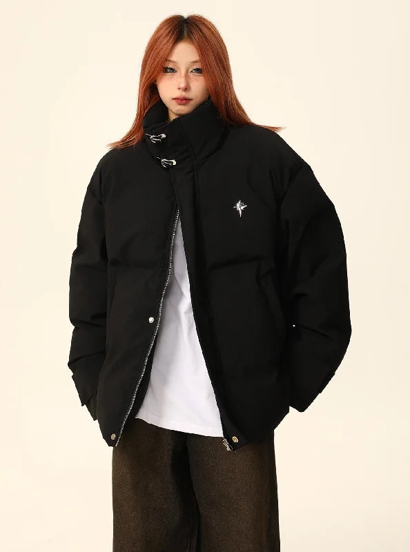 Quilted Stand Collar Padded Jacket A-Line Jacket Boat Neck Shawl Collar