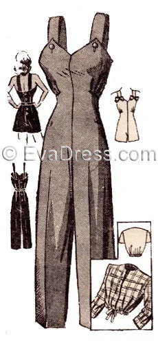 1940's Ladies' Summer Overalls, Playsuit and Jacket  Sp40-4536 Cotton Fabric Linen Fabric Terry Fabric