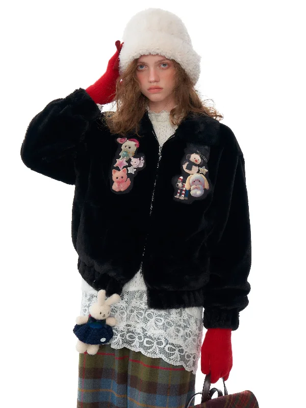 Plush Animal Print Zip Jacket Fitted Jacket Loose Jacket Oversized Jacket