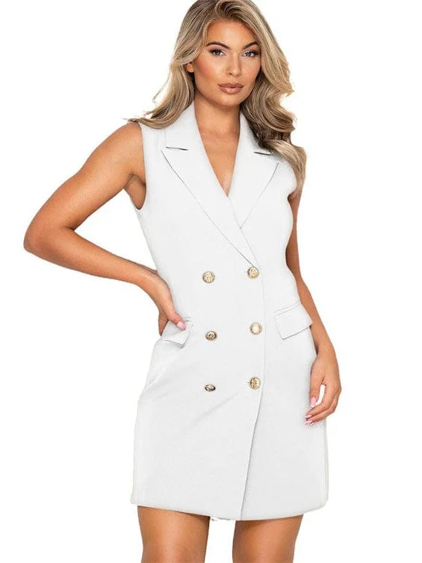 Gold Button Blazer Dress Women's Leather Blazer