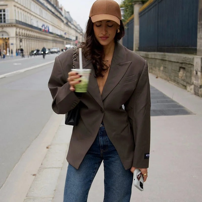 European and American Women's Fashion Blazer – Olive Green Solid Color Commuting Style Summer Women's Jacket European and American Women's Fashion Blazer – Olive Green Solid Color Commuting Style Summer Women's Jacket