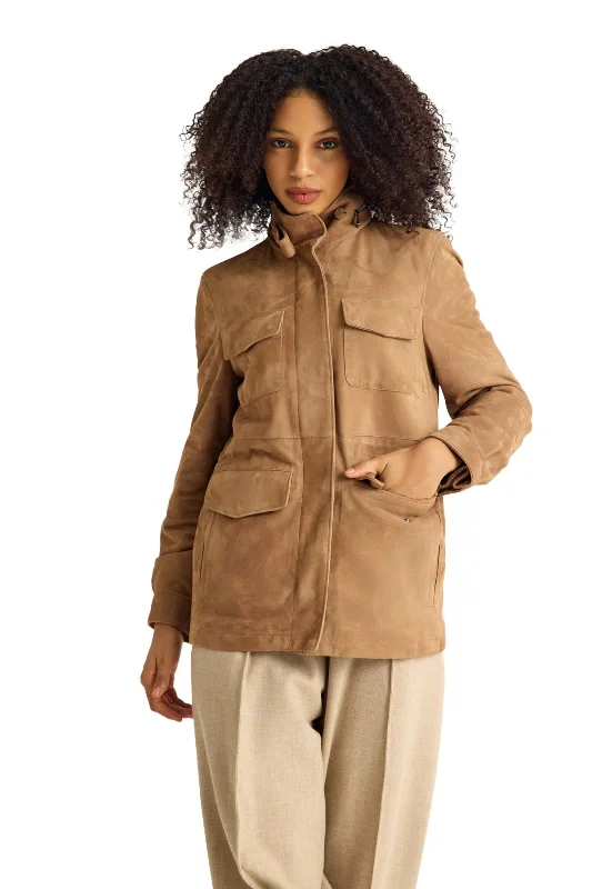 Tan Suede Women's Jacket Faux Fur Fabric Real Fur Fabric Shearling Fabric