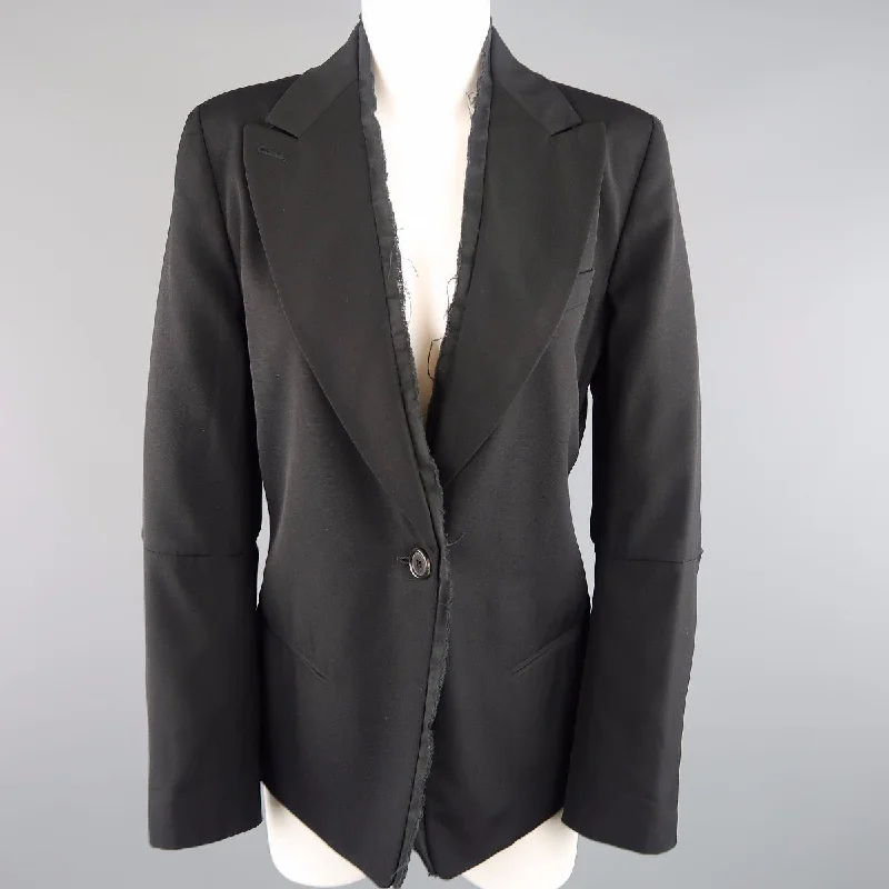 ANN DEMEULEMEESTER Size 6 Black Wool Raw Trim Peak Lapel Blazer Women's Fashion Blazer