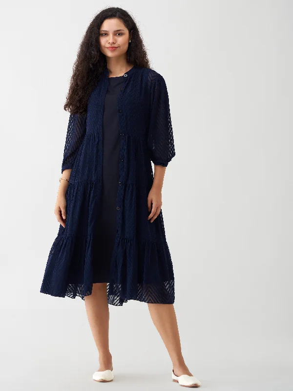 Navy Blue Crepe Chiffon Swiss Dot Boat Neck Tunic Top with Jacket Denim Jacket Leather Jacket Suede Jacket Navy Blue Crepe Chiffon Swiss Dot Boat Neck Tunic Top with Jacket Denim Jacket Leather Jacket Suede Jacket
