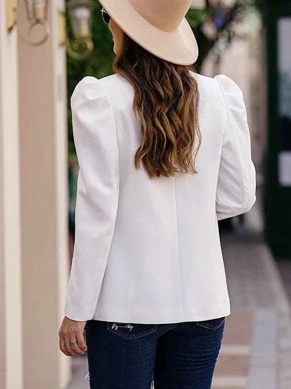 White Blazer with Puff Sleeves Women's Lightweight Blazer