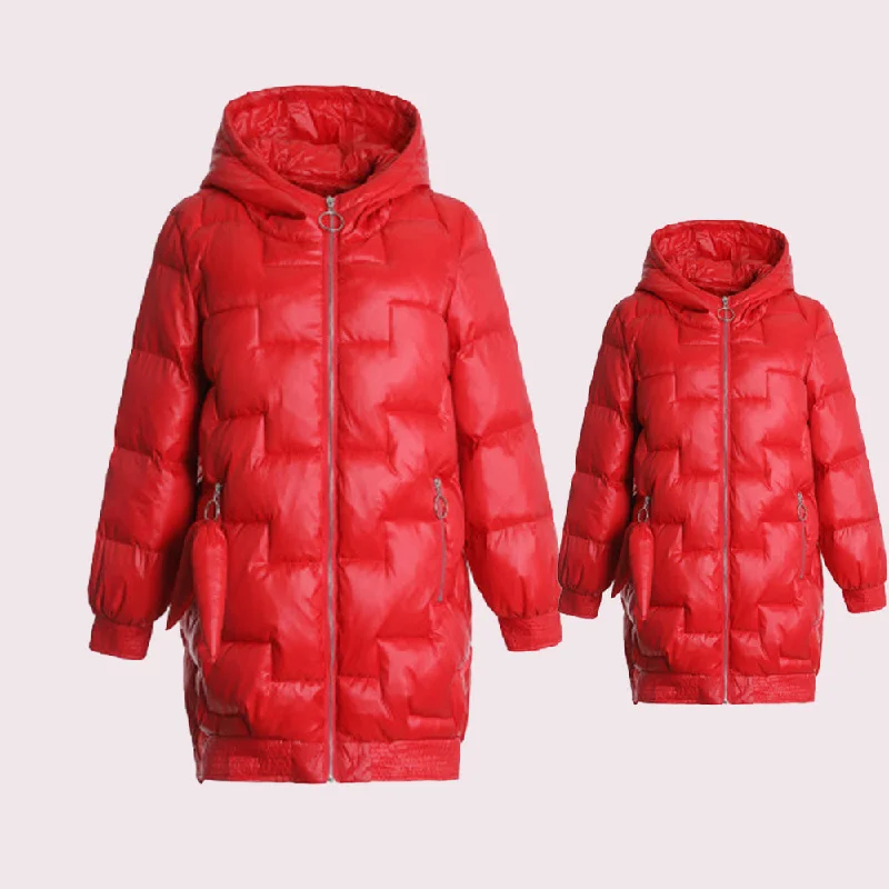 Mommy & Me Winter Hooded Jacket Nylon Fabric Polyester Fabric Spandex Fabric