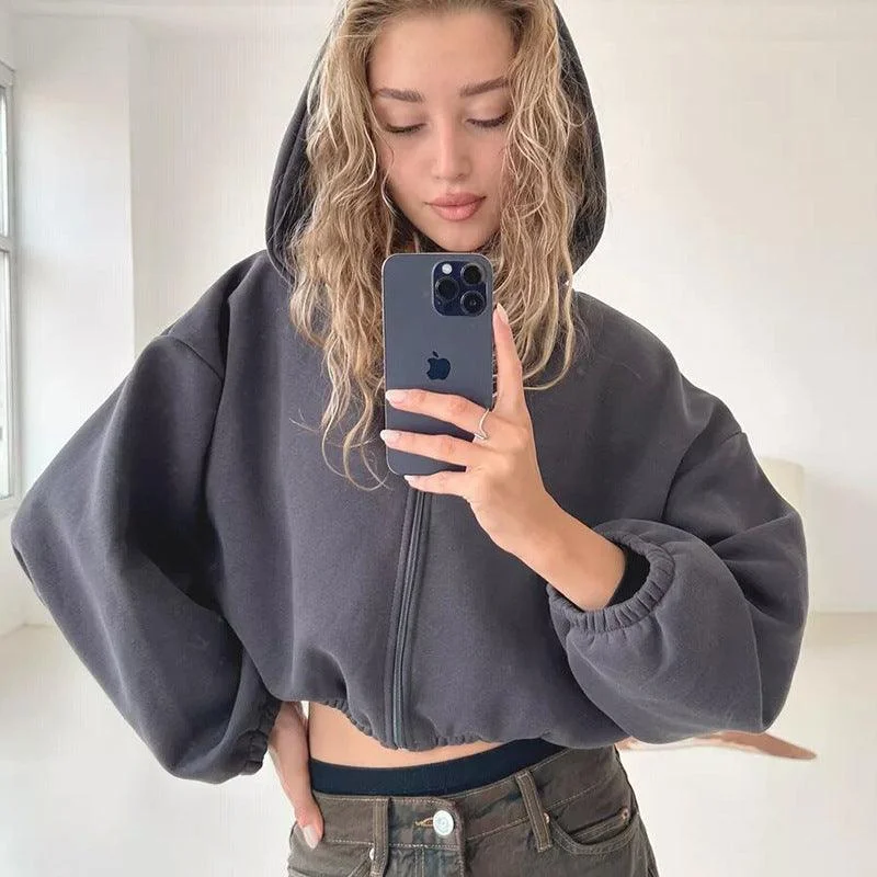 American Zippered Short Hoodie Jacket Jacket Blazer Coat