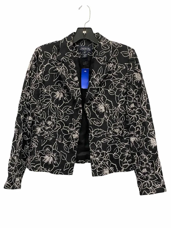 Jones New York Size 8P Black White Floral Embroidered Blazer Women's Print Jacket