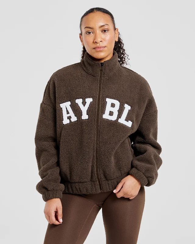 Varsity Oversized Fleece Zip Up Jacket - Cocoa Braun Wool Jacket Cashmere Jacket Tweed Jacket Varsity Oversized Fleece Zip Up Jacket - Cocoa Braun Wool Jacket Cashmere Jacket Tweed Jacket