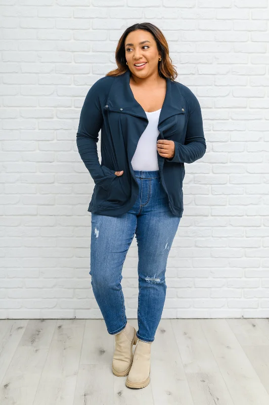 Janie Asymmetric Cowl Neck Jacket In Navy One-Shoulder Jacket Off-the-Shoulder Jacket Asymmetrical Jacket Janie Asymmetric Cowl Neck Jacket In Navy One-Shoulder Jacket Off-the-Shoulder Jacket Asymmetrical Jacket