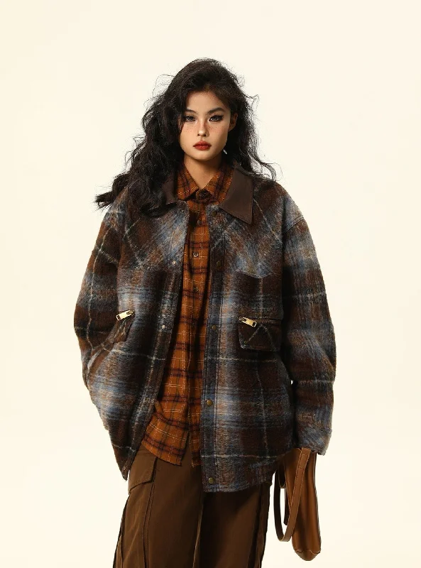 Plaid Wool Shirt Jacket/Shacket Quilted Jacket Puffer Jacket Insulated Jacket