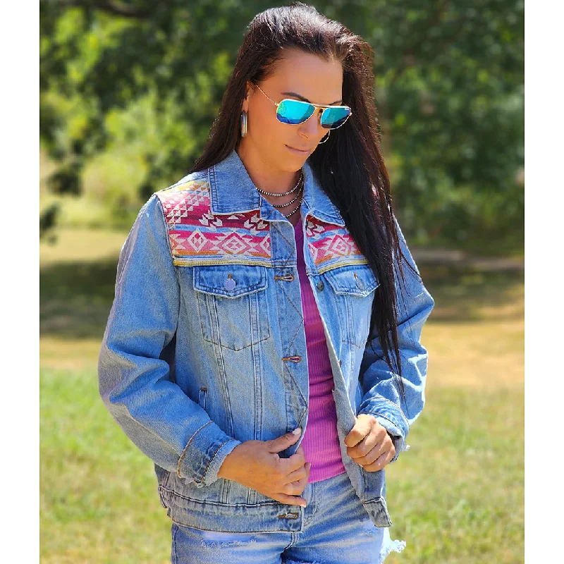 Andree Unit Women's Denim Aztec Jacket Toggled Jacket Drawstring Jacket Belted Jacket Andree Unit Women's Denim Aztec Jacket Toggled Jacket Drawstring Jacket Belted Jacket