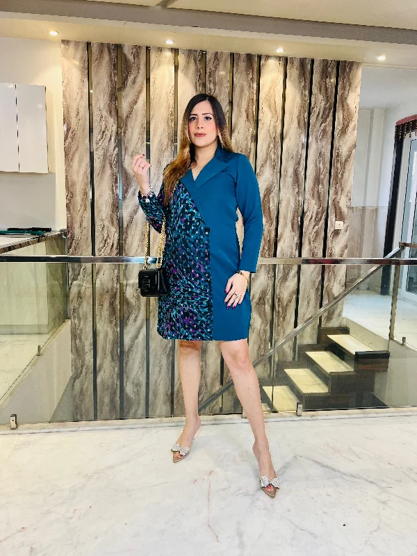 Teal Cheetah Blazer Dress Women's Premium Blazer