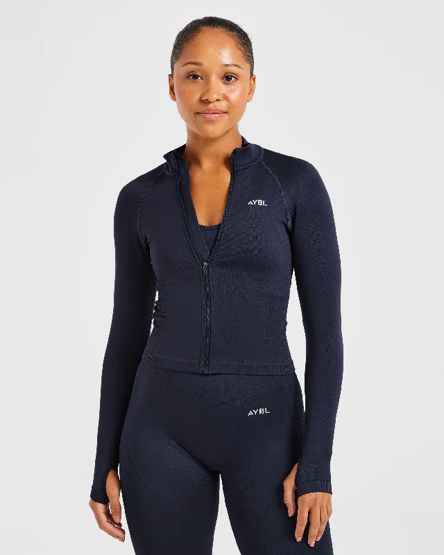 Balance V3 Seamless Zip Jacket - Navy Notch Collar Peter Pan Collar Cowl Neck