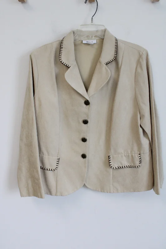 Dressbarn Tan Sueded Light Jacket | 16W Stand-Up Collar Roll-Neck Collar Turtle Neck Dressbarn Tan Sueded Light Jacket | 16W Stand-Up Collar Roll-Neck Collar Turtle Neck