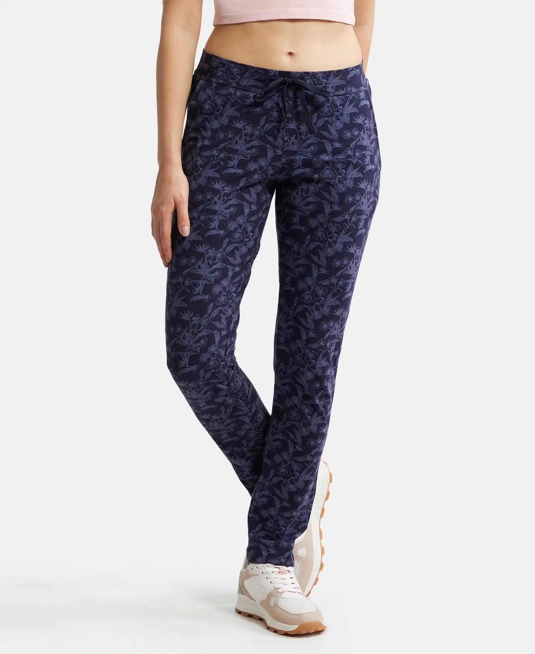 Super Combed Cotton Elastane Stretch Slim Fit Trackpants With Side Pockets - Navy Blazer Printed Women's Custom Jacket