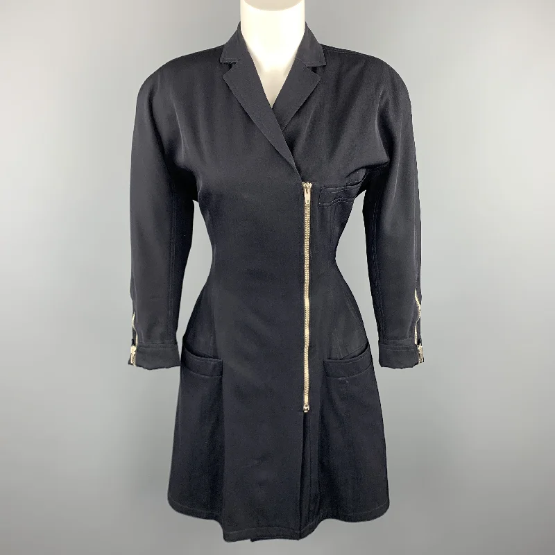 GIANNI VERSACE 1980s Size M Navy Side Zip Long Sleeve Blazer Dress Women's Premium Blazer