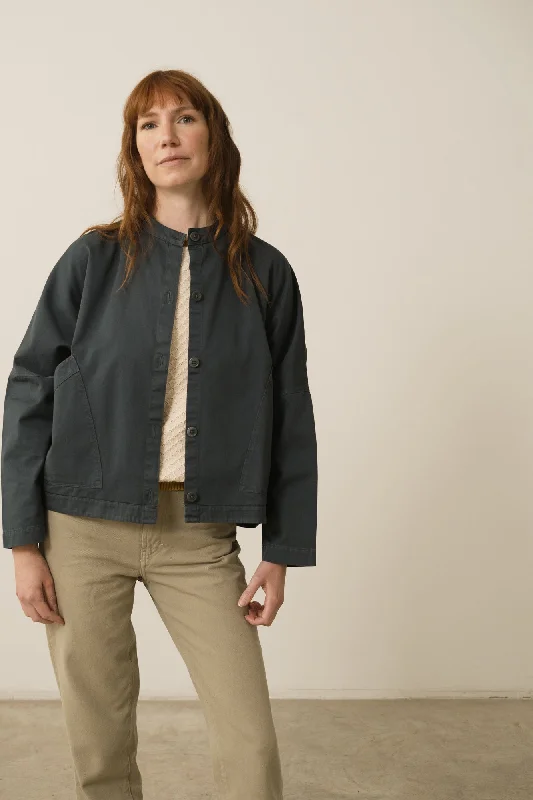 Henny Organic Cotton Jacket In Blue Satin Fabric Silk Fabric Chiffon Fabric