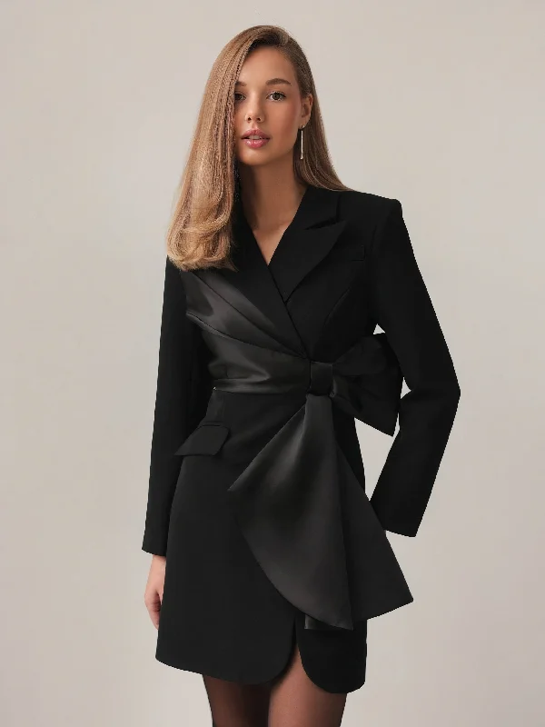 Satin Accent Blazer Dress Women's Patchwork Suit