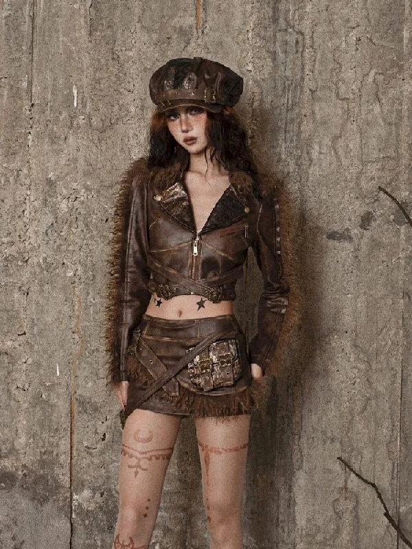 Steampunk/Post-Apocalyptic Leather Ensemble Jacket Oversized Jacket Tailored Jacket Straight Jacket Steampunk/Post-Apocalyptic Leather Ensemble Jacket Oversized Jacket Tailored Jacket Straight Jacket
