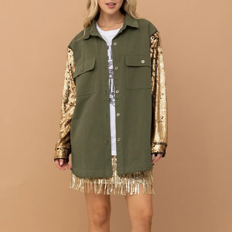 Blue B Women's Olive Cargo Twill Jacket Fleece Fabric Down Fabric Feather Fabric