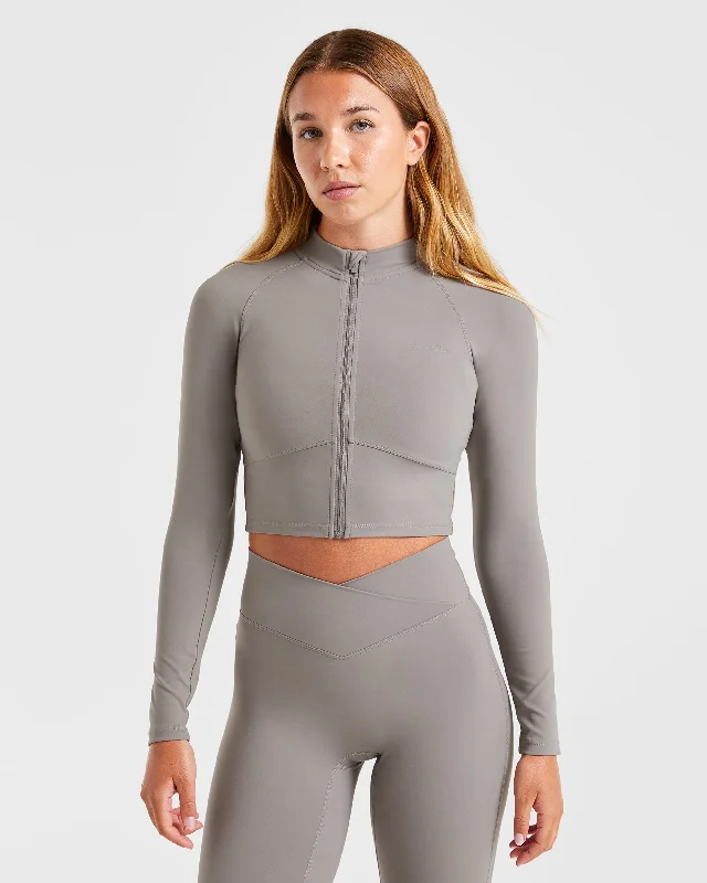 Sculpt Wrap Zip Up Jacket - Smoke Grau Striped Jacket Polka Dot Jacket Floral Jacket Sculpt Wrap Zip Up Jacket - Smoke Grau Striped Jacket Polka Dot Jacket Floral Jacket