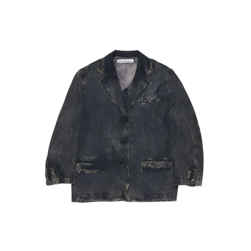 Single Breasted Jacket (Black/Beige) Cotton Jacket Linen Jacket Terry Jacket