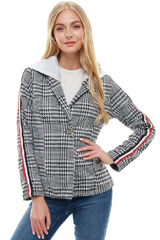 Scuba With Button And Stripe Tape Blazer Women's Vintage Suit