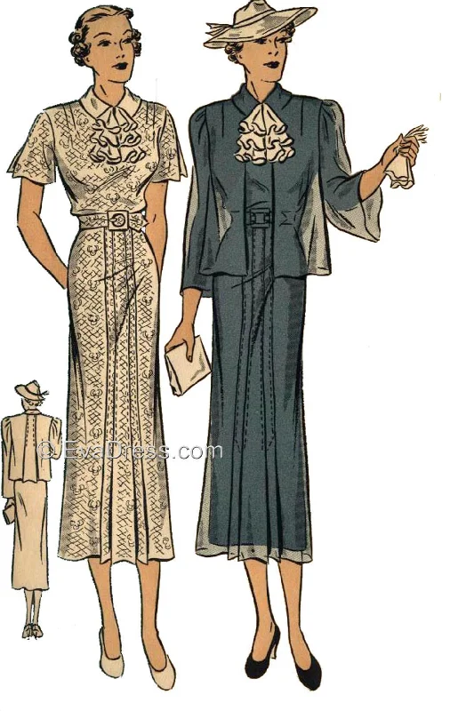 1936 Dress & Jacket D30-1508 Tiered Jacket Buttoned Jacket Zippered Jacket