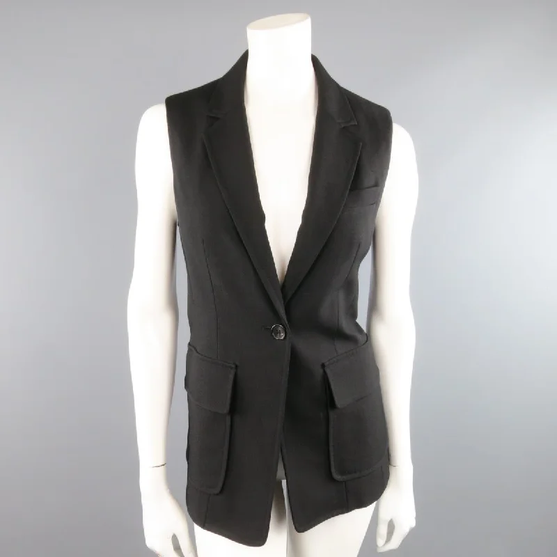 PHILLIP LIM Size 6 Black Virgin Wool Blend Notch Lapel Blazer Vest Women's Fashion Blazer