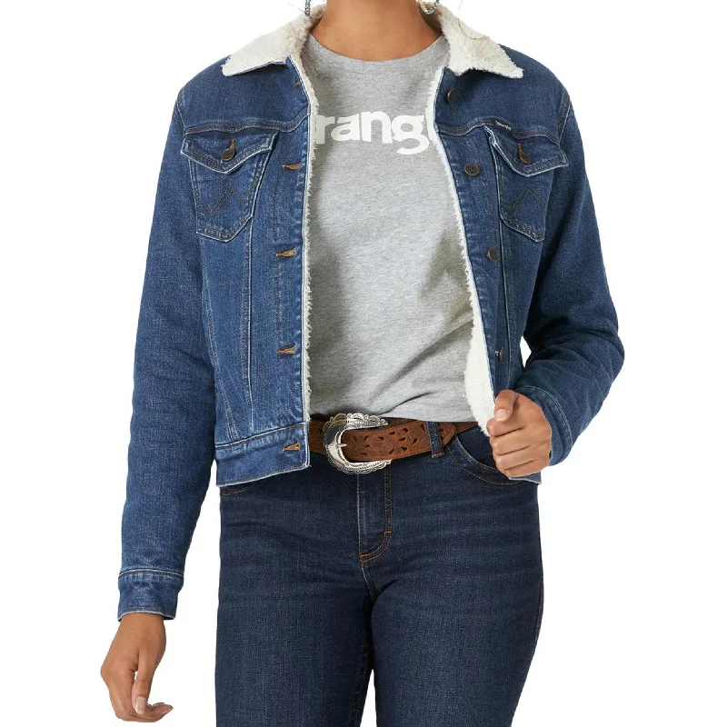 Wrangler Women's Denim Sherpa Jacket Welt Pockets Slit Pockets Flap Pockets