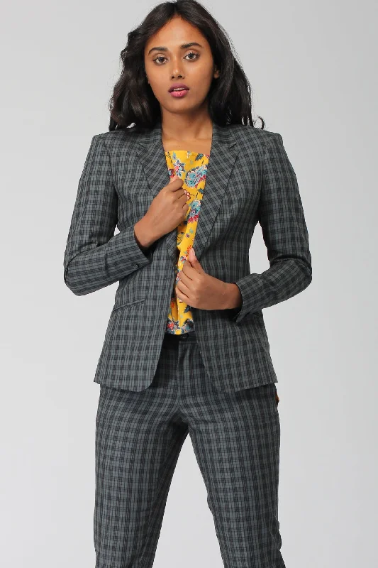 Green Plaid Cotton Blazer Women's Classic Blazer