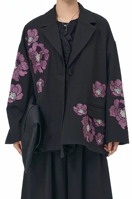 Petal Mystique Black Blazer Women's Elegant Jacket